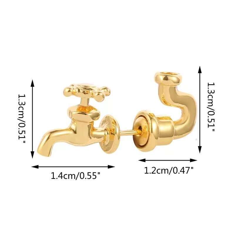 Novelty Faucet Shaped Stud Earrings New Fashion Exaggerated Three-Color Faucet Personality Creative Detachable Stud Earrings