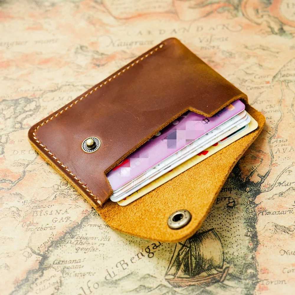 Handmade minimalist cowhide card case Head layer cowhide creative small snap closure wallet Japanese retro card bagW251017