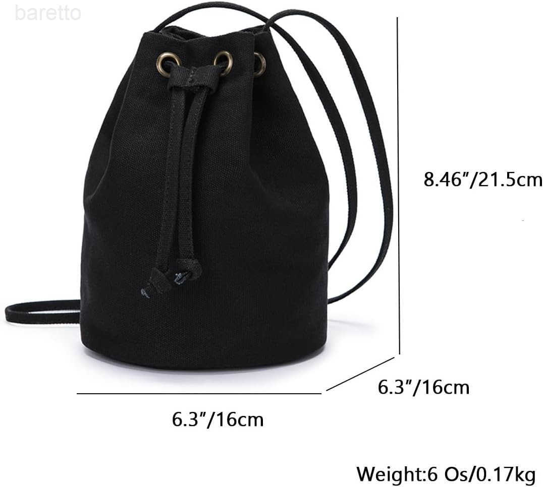 Black Drawstring Crossbody Bag Nylon Fabric Large Capacity Organizer Bag with Gold Tone Hardware Z251017