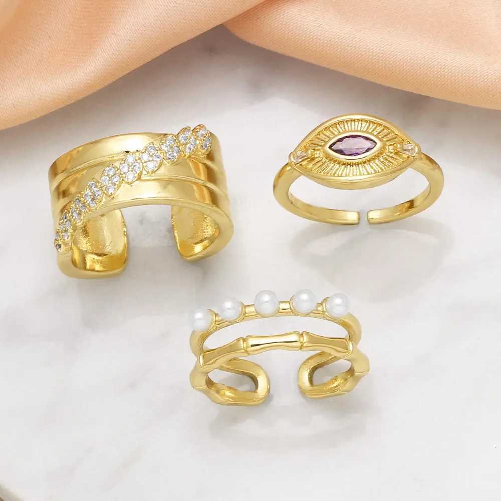 OCESRIO Trendy Mini White Crystal Crossover Wide Rings for Women Copper Gold Plated CZ Evil Eye Ring joyas de mujer rigq40W251017