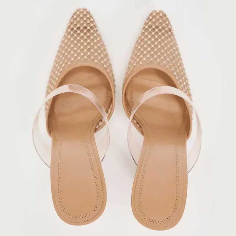 Crystal Mesh Breathable Thin High Heel Slippers Women Sexy Pointed Toe Slingback Slide Sandal Elegant Designer Party Dress Pumps Z251015