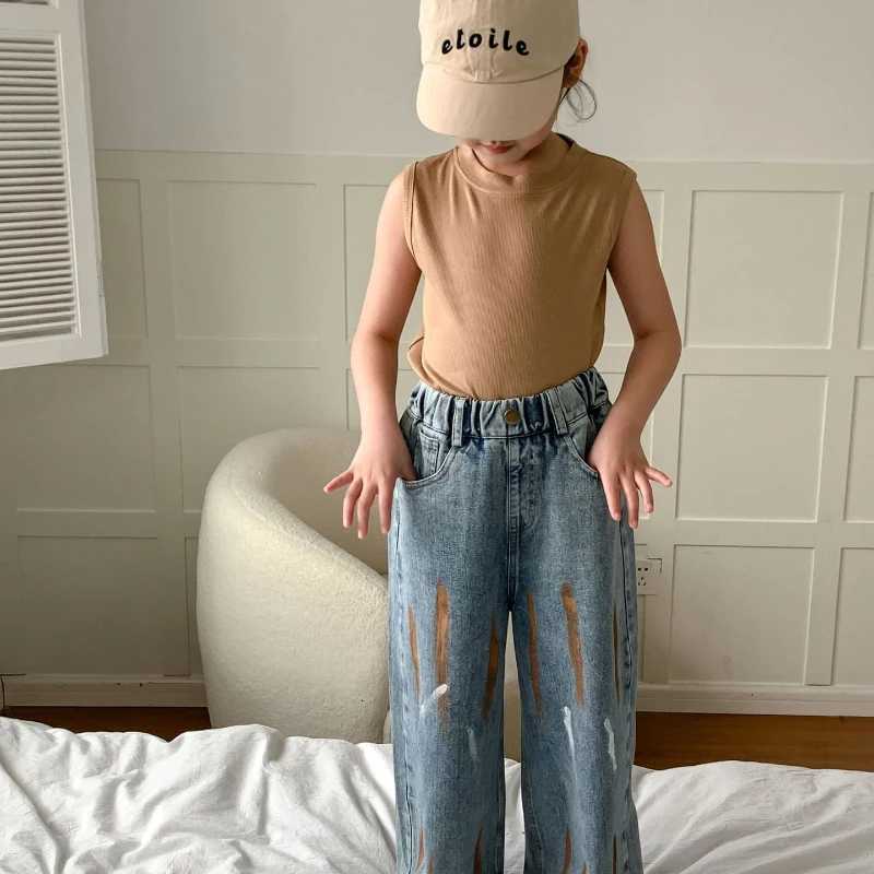 Pants 2024 Spring Girl Retro Cowboy Design Wide Leg Comfortable Cute Trendy Leisure ActiveT251017