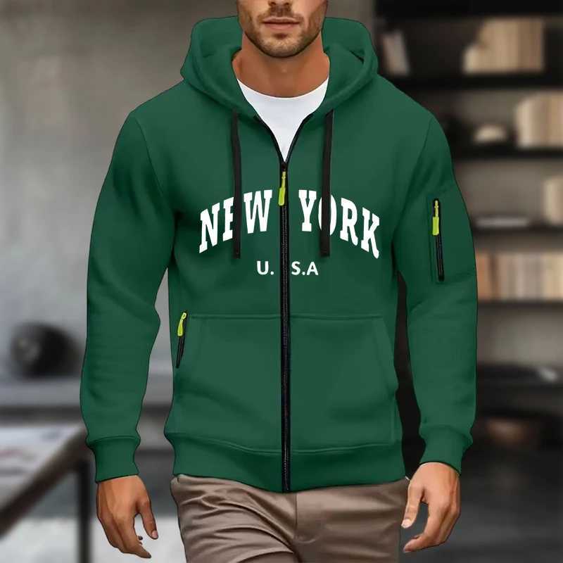 2025 New Mens Zipper Hoodie Fashion Hooded Sweatshirt Autumn Winter Daily Casual Sport Coat Z251017
