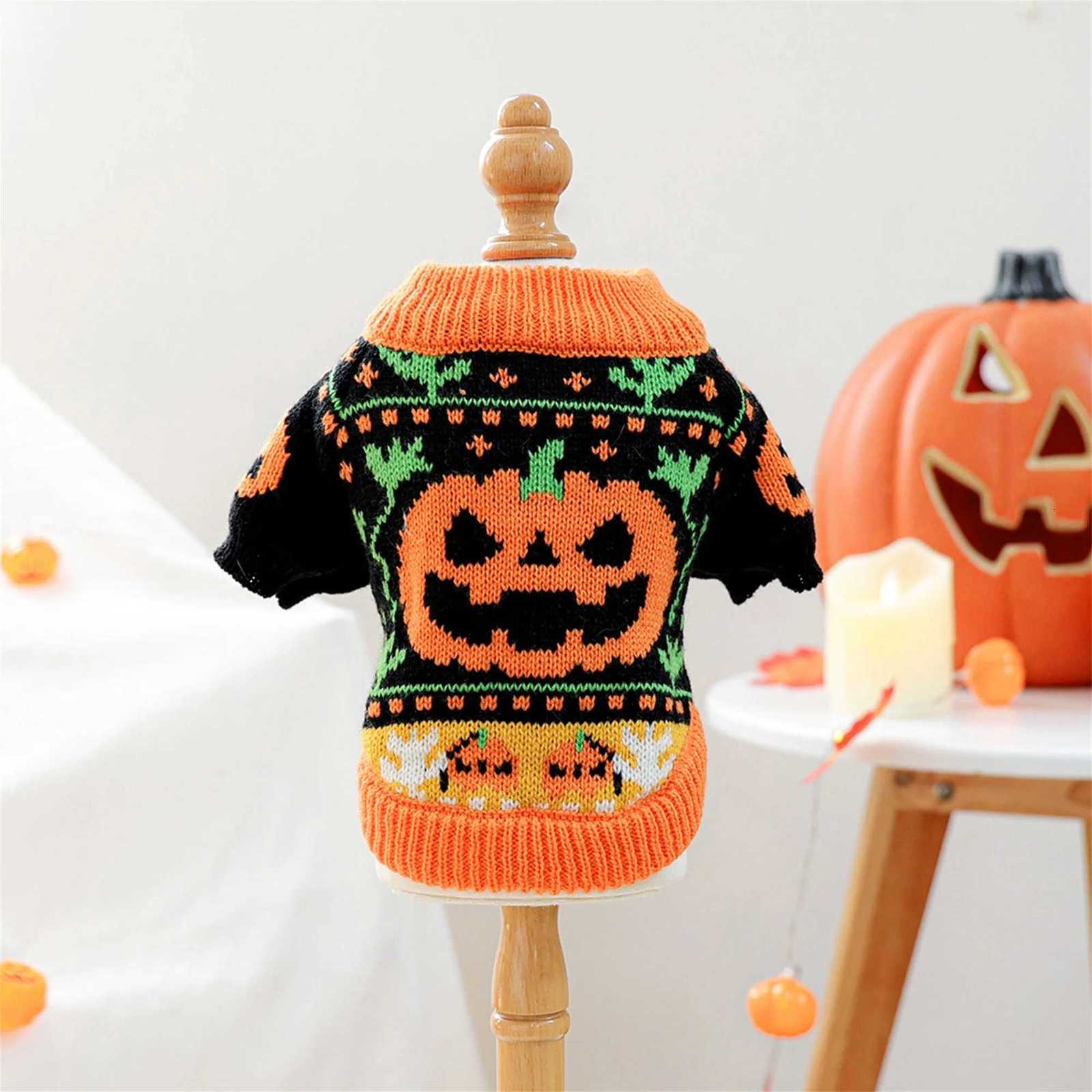 Halloween Ghost Costume for Dogs and Cats Pet Winter Fall Clothes Pumpkin Knitted Sweater Small Dog Cat OutfitW251017