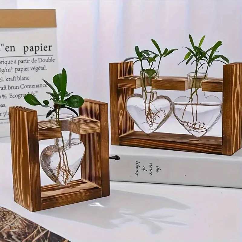 1pack creative wooden frame hydroponic small vase green spiral pine glass container living room desk home decoration C251017