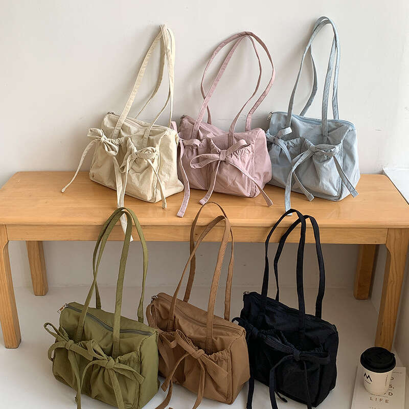 New Bowknot Tote Summer High-End Large Capacity Shoulder For Women Simple Versatile Nylon Commuter Bag B5
