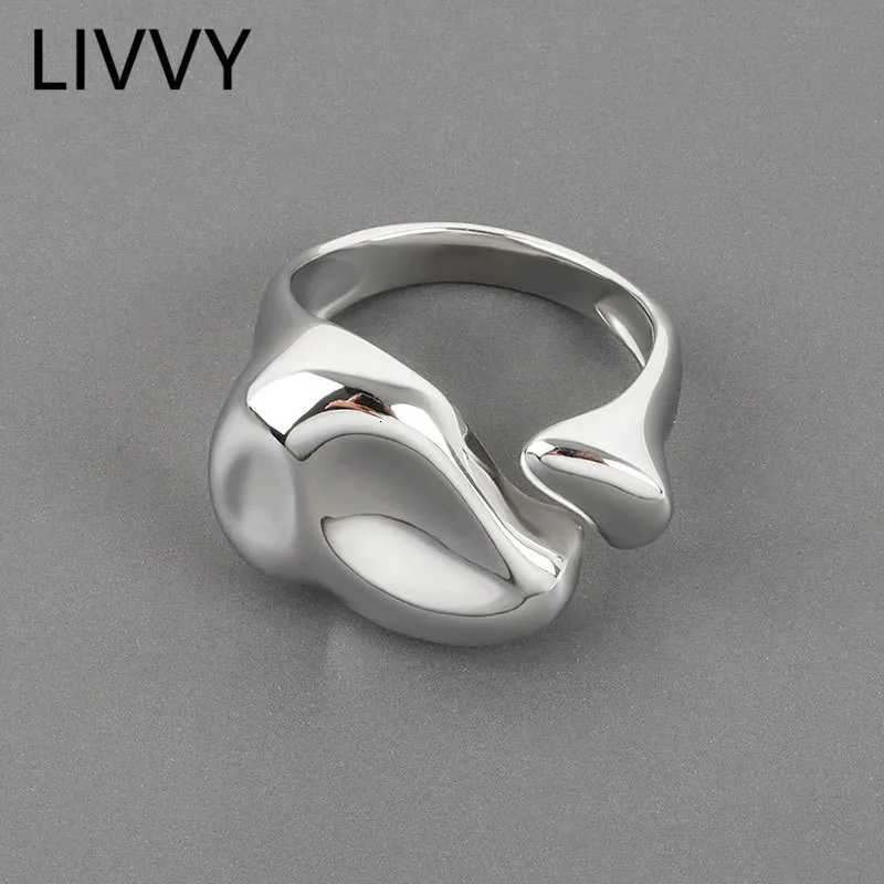 LIVVY Silver Color Irregular Width Open Ring Female New Fashion Creative Vintage Punk Party Jewelry GiftsW251017