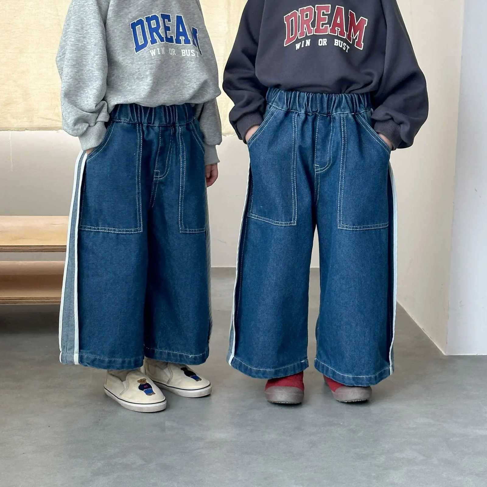 Children Denim Pants Loose Legs 2025 Autumn Kids Boys and Girls Pants Side Slide Casual Pants TrousersT251017