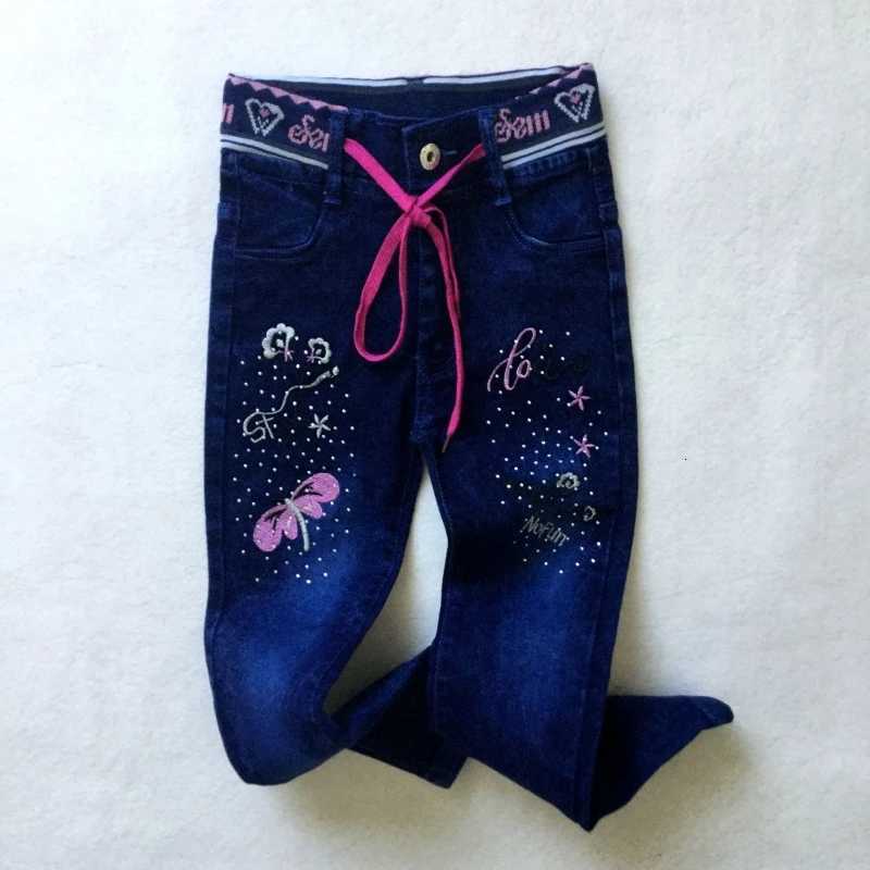 Childrens Jeans Girls Hot Stamping Embroidery Ribbed Drawstring Denim PantsT251017