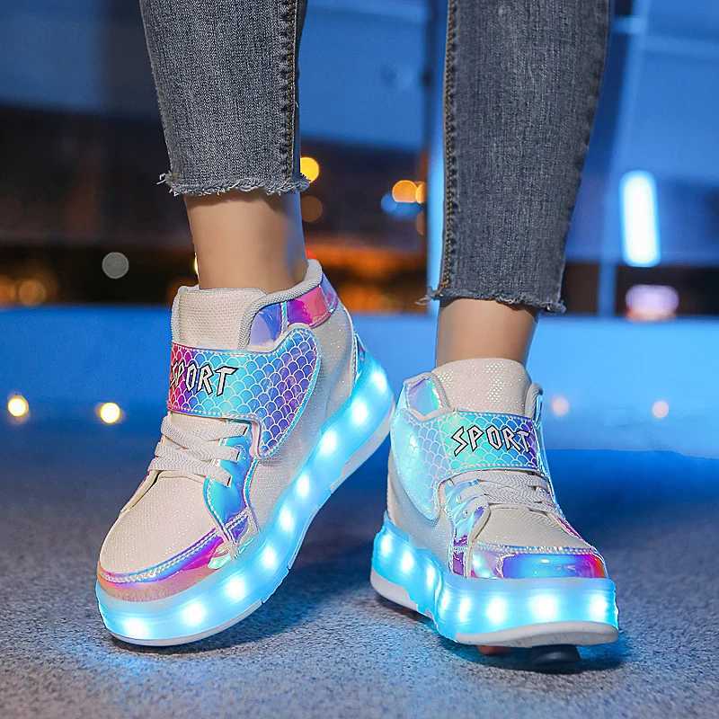 Childrens Led Light Roller Skate Shoes Kids Casual Sport 4 Wheels with Brake Sneaker Girl Boy Wing Boots Birthday Gift FootwearT251017