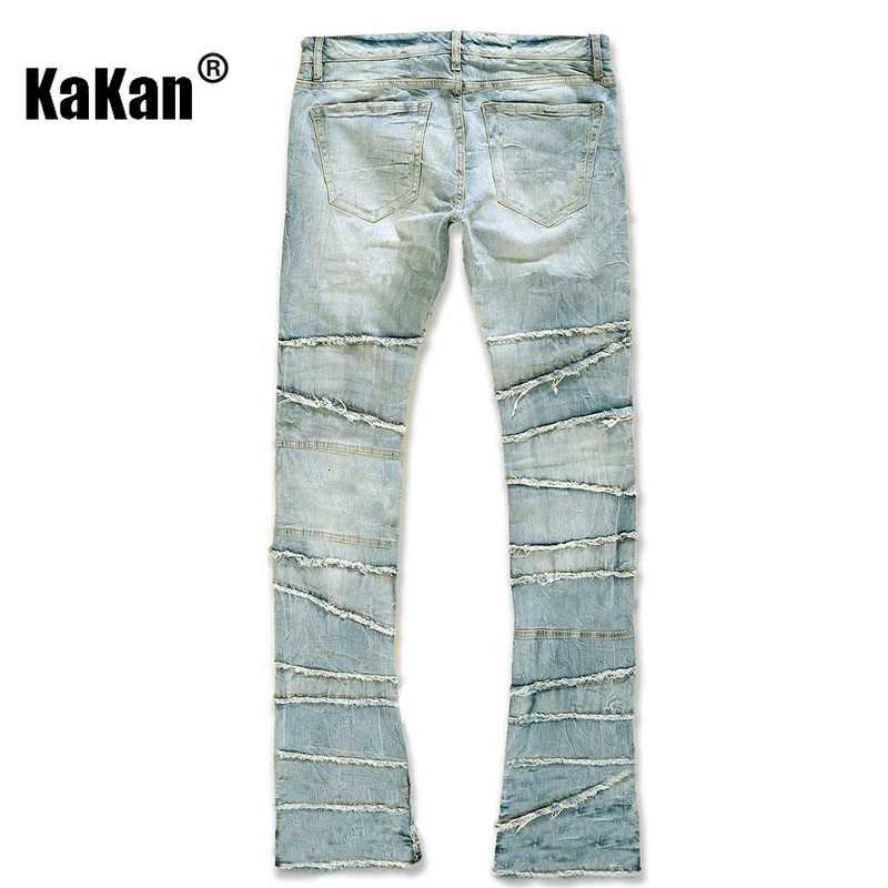 Kakan European and 1 Mens Elastic PaTCh Long Jeans HighquALIty Straight Leg 1 Y251105