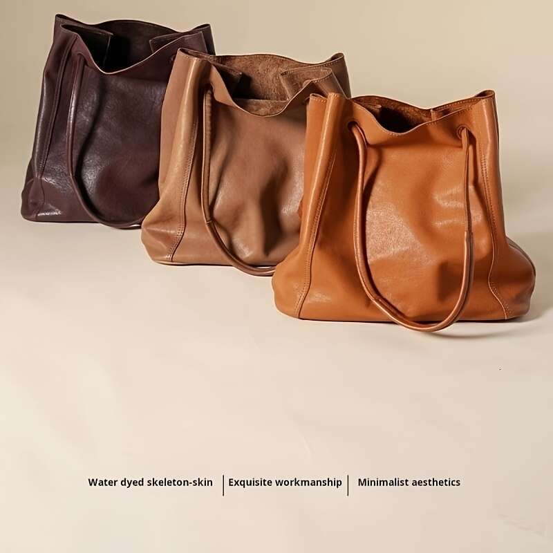 Genuine Leather Bucket Bag Adjustable Shoulder Strap, Spacious Built-In Detachable Mini Pocket, Exquisite Stitching, 3 Colors Available - Multifunctio