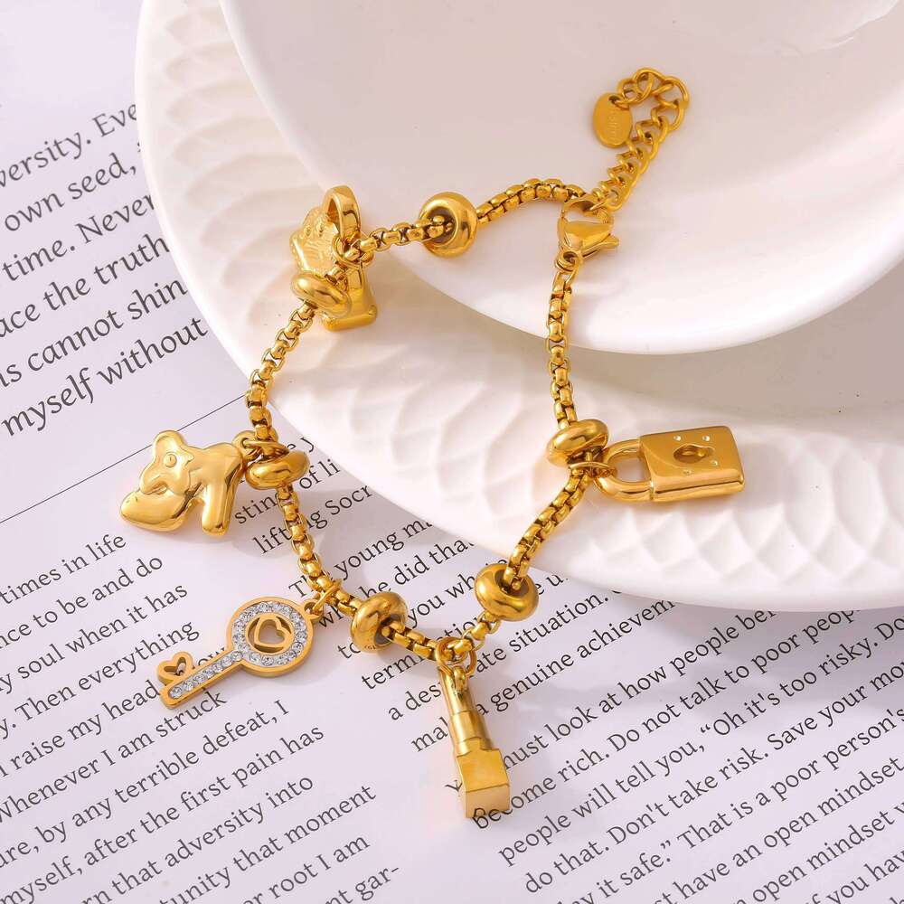 316L Stainless Steel Charm Bracelet For Women Gold Plated Waterproof No Tarnish Women's Multiple Different Pendant Bracelets