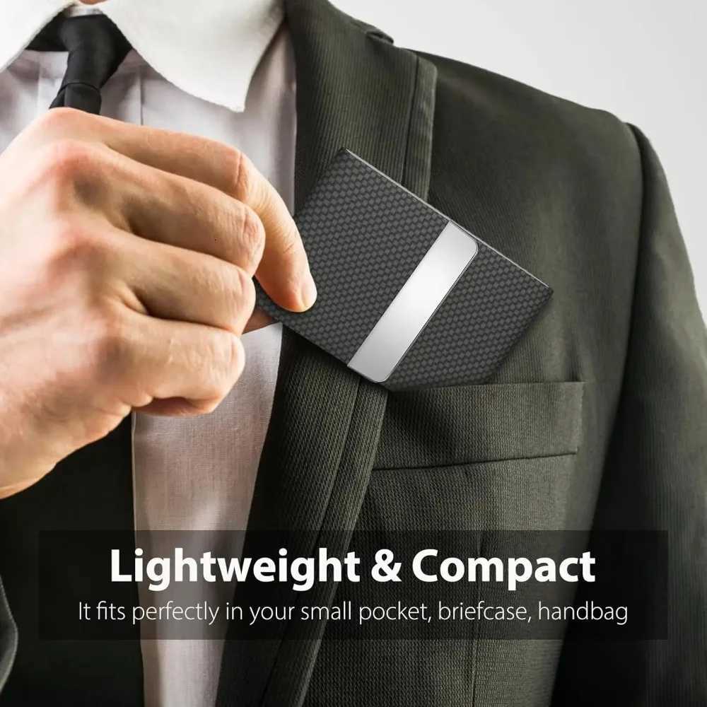 Business Card Holder PU Leather Stainless Steel Business Card Case for Men Women Slim Name Cards Holder RFID Magnetic ClosureW251017