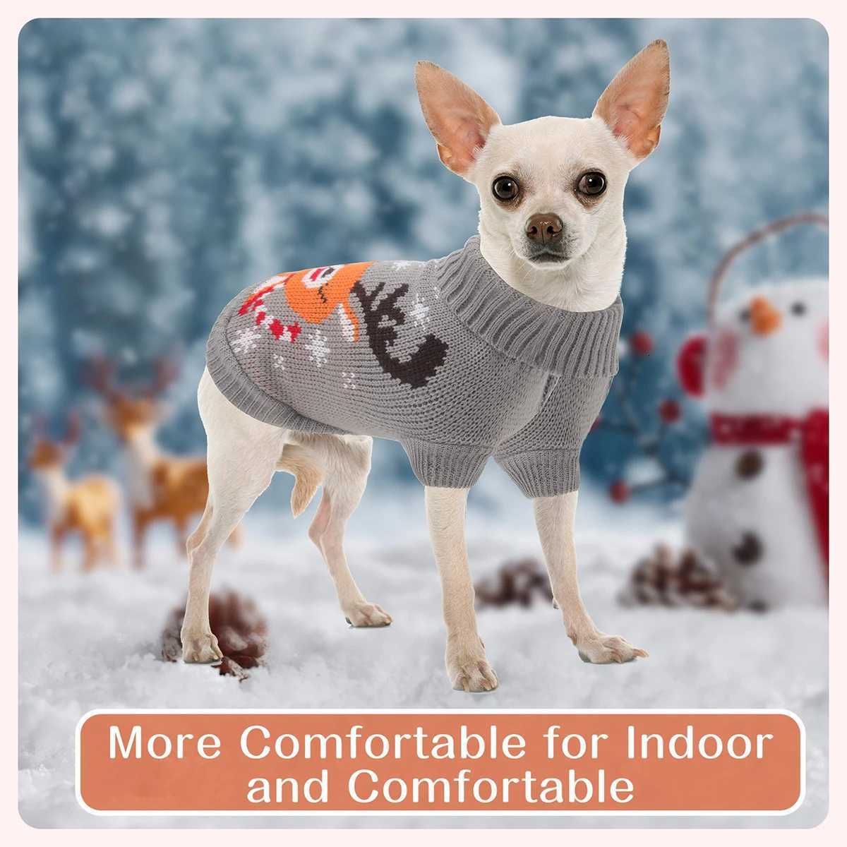 Turtleneck Knitted Dog Sweater Cold Weather Pullover Classic Elk Pattern Warm Winter Dog Christmas Sweater for Small Medium DogsW251017