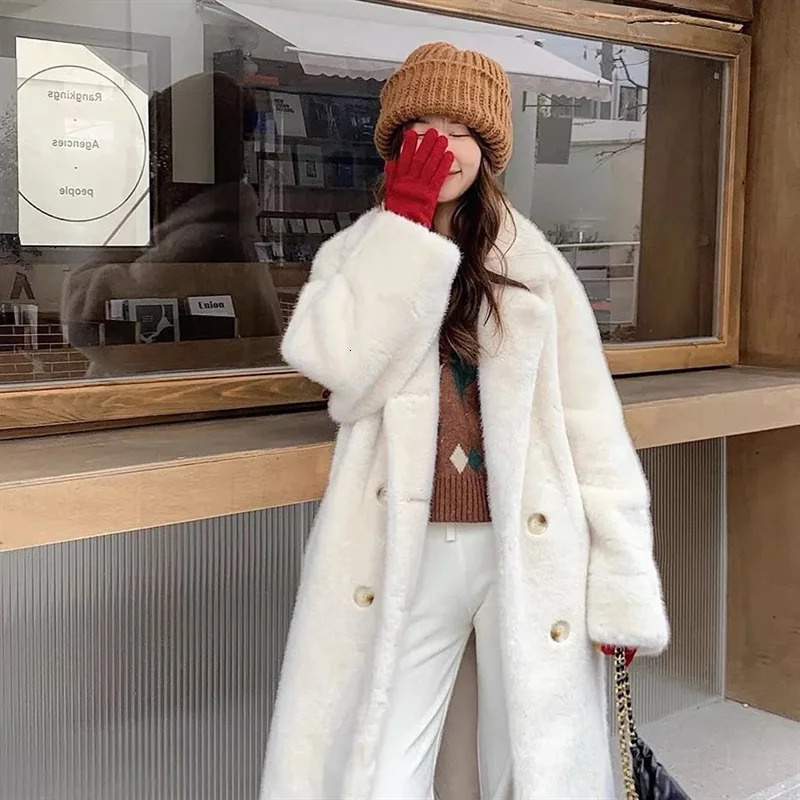 Autumn and Winter Loose Environmentally Friendly Rabbit Fur fur Coat Long Thick Warm Temperament Loose Suit Collar Coat 251013