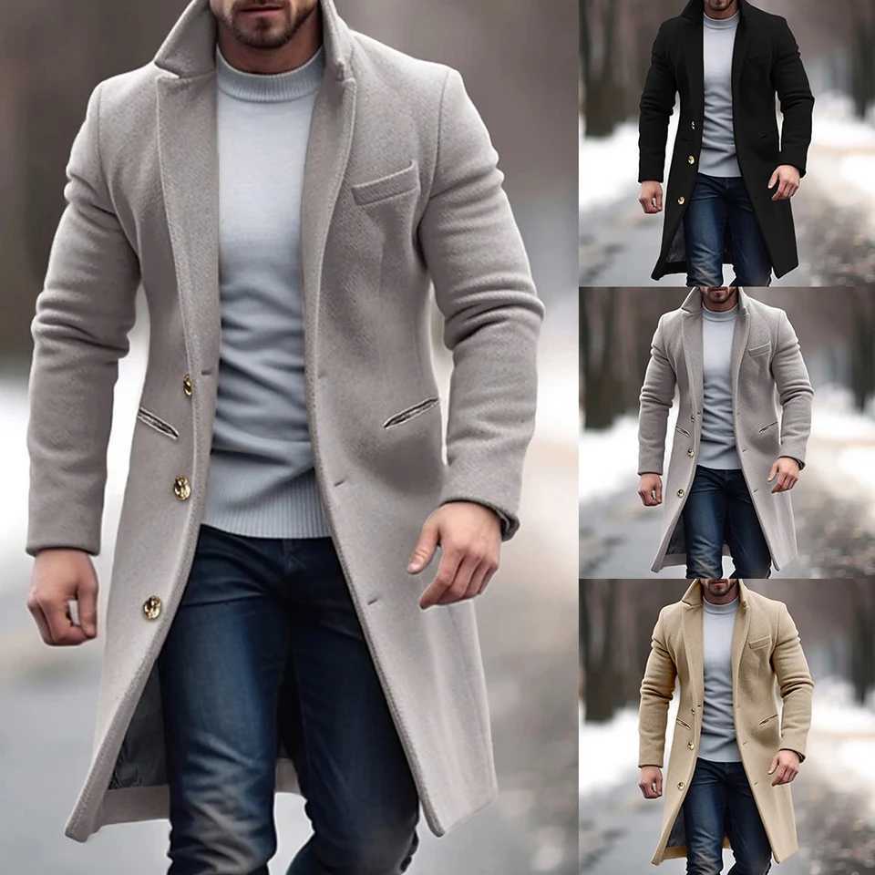 Mens Winter Warm Singlebreasted Lapel Overcoat Trench Business Gentleman Coat Long Jacket Outwear Windbreaker M2XL J251017
