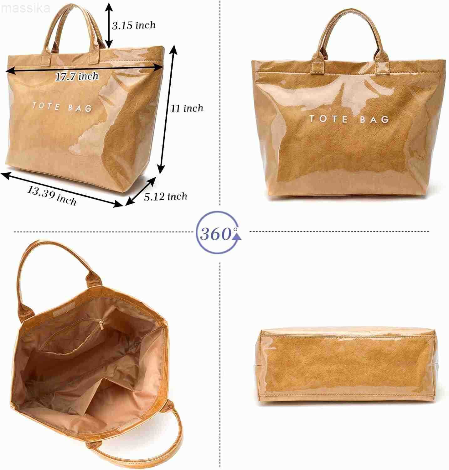 Large Tote Bags for Women PVC Clear Totes Bag Plastic Carry All Bag Kraft Paper Shoulder Handbag Hobo for Work Travel M251017