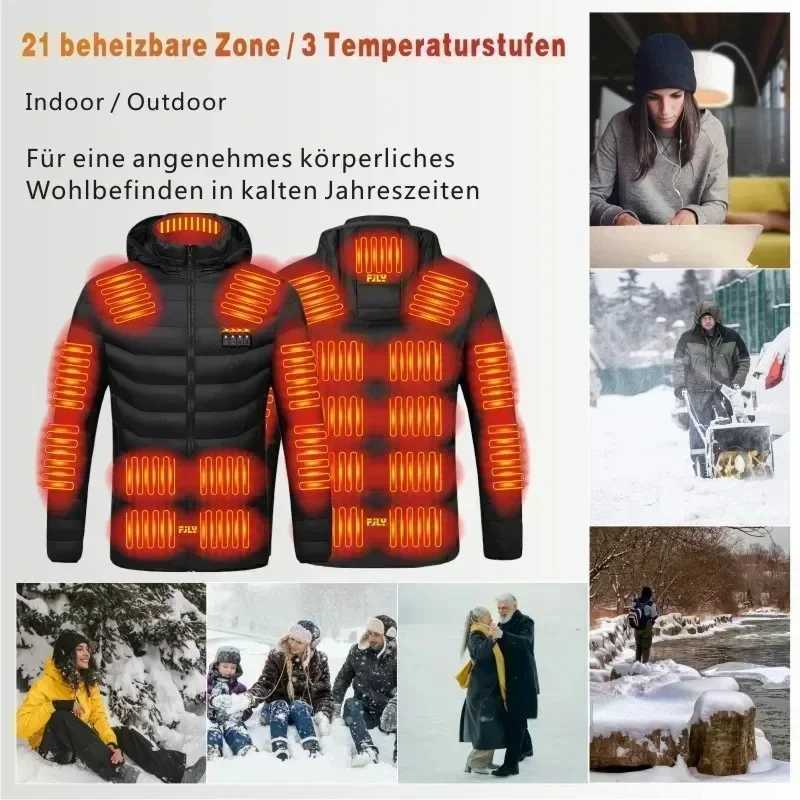 USB Heating Jackets Men Winter Warm Heated Parkas 21 Zones Electric Heated Jackets Waterproof Warm Jacket Coat Plus Size 7XL H251017