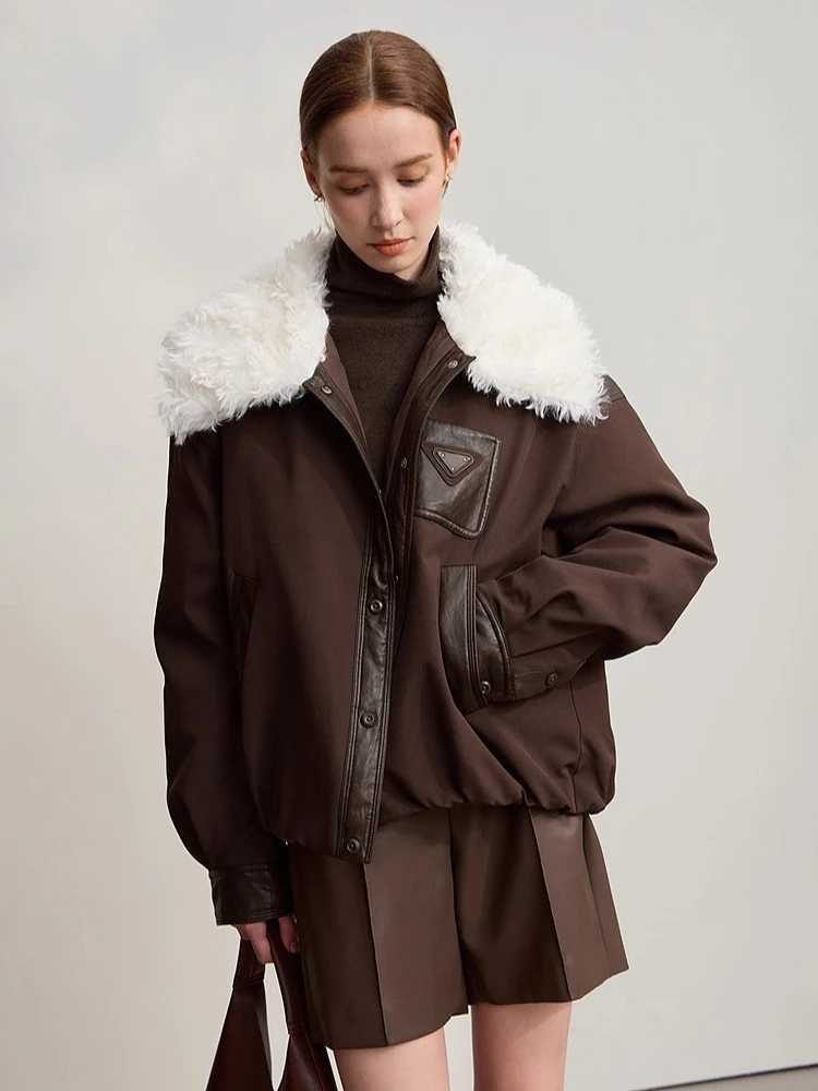 Amii Down Coats For Woman 2025 Winter New Casual Warm Patchwork Versatile Down Jacket Womens Long Sleeves Loose Top 12544075 W251016