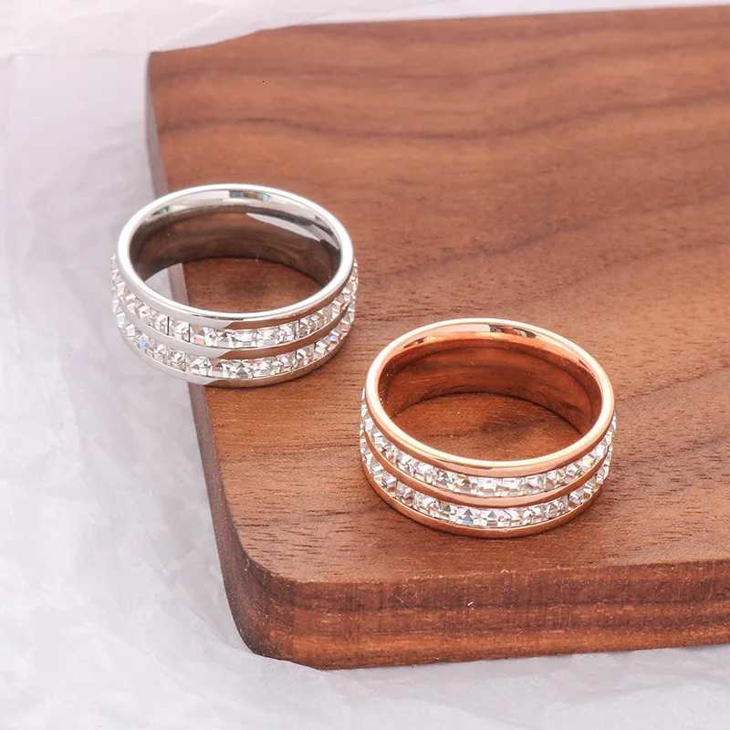 Clear White Stones Wedding Women Ring Stainless Steel 1 and 2 Rows Bling Zircon Fashion Pair Ring Female Jewelry Z251017