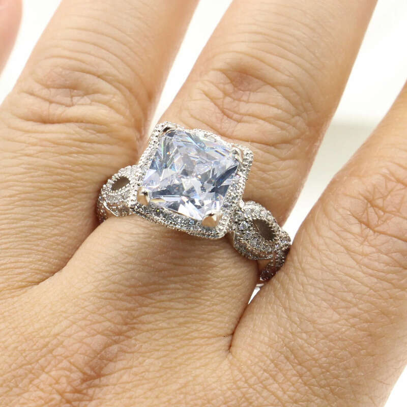 Size 5-10 Vintage Fashion Jewelry Sterling Sier Princess Cut White Topaz CZ Dia Women Wedding Band Ring For Lover Gift