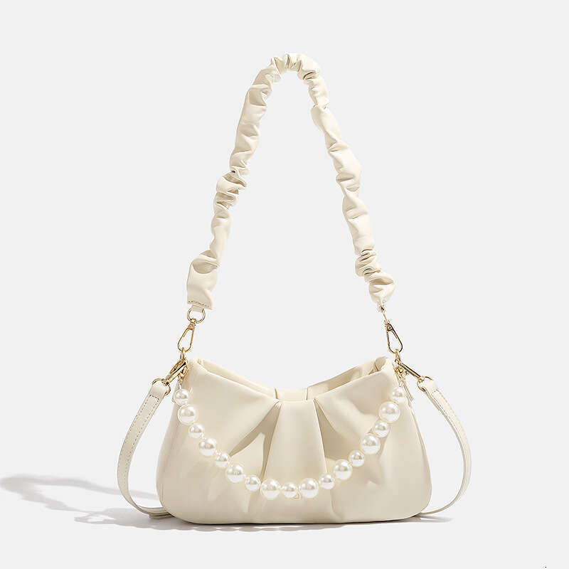 Fashion Ruched Cloud Underarm Pearl Chain Niche Versatile Fairy Style Handbag Shoulder Bag