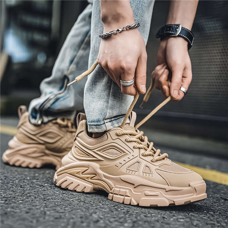 new Men's 2025 Spring New Breathable Mesh Fashion Casual Sneakers Youth Low-Top Thick-Soled Dad Shoes