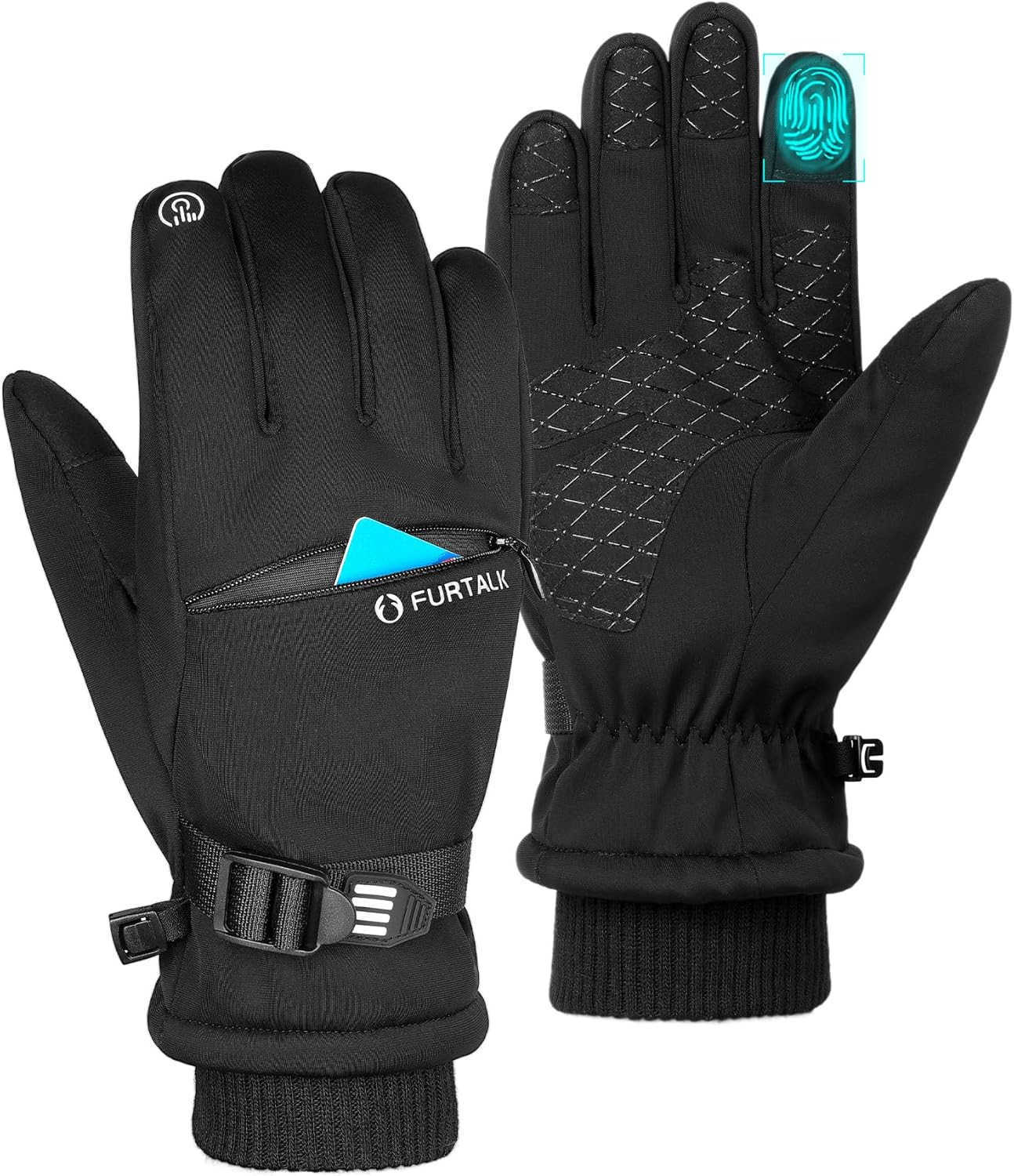 Winter Gloves for Men Women with Card Pocket Waterproof Windproof Cold Weather Touchscreen Warm Ski Snow Fleece Lined Z251017