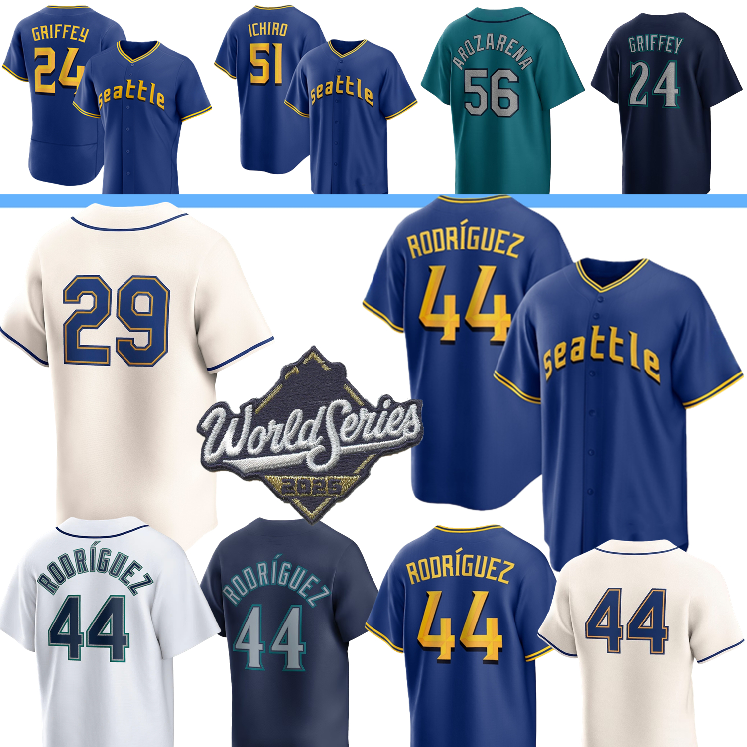 2025 World Series WS Jersey Cal Raleigh Julio Rodriguez Ken Griffey Ichiro Suzuki George Andres Munoz Randy Arozarena Logan Gilbert Luis Castillo Locklear Custom