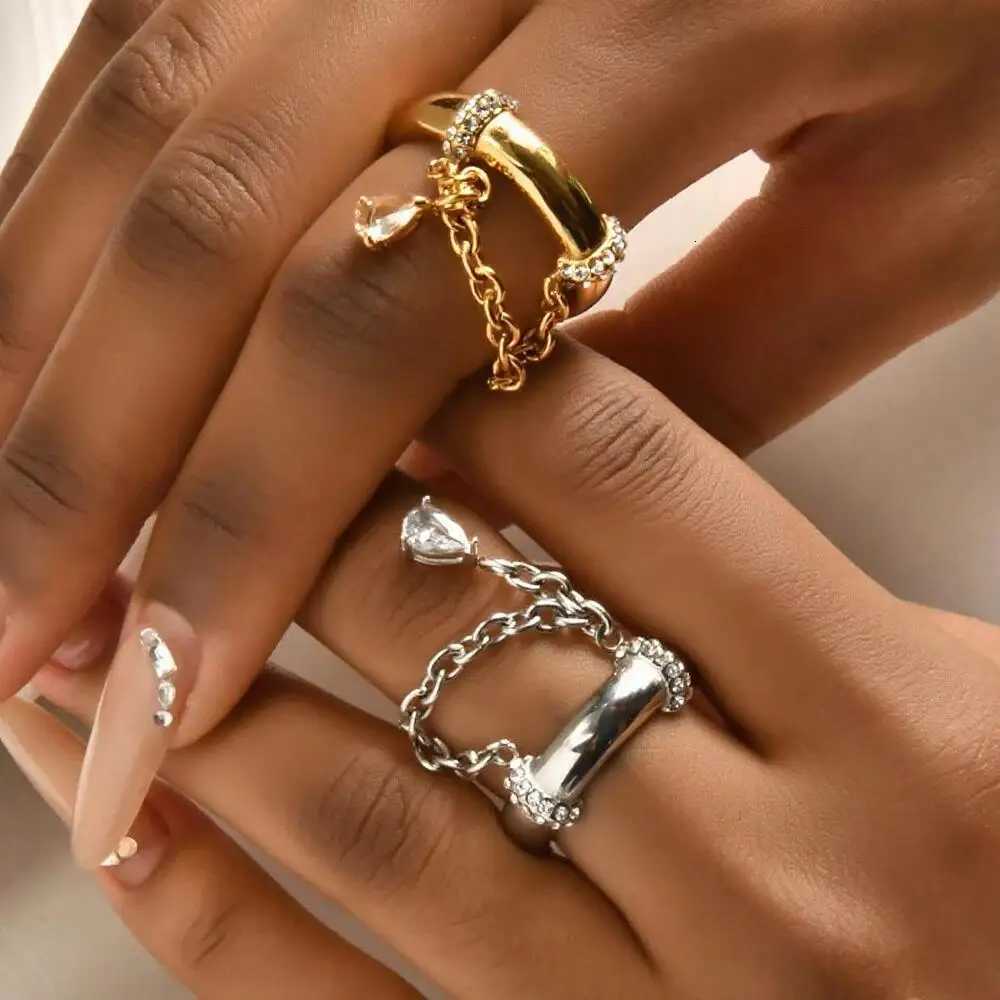 2025 New Gold Plated Tear Drop CZ Chain Dome Ring High Quality Cubic Zirconia Women Finger Jewelry Z251017