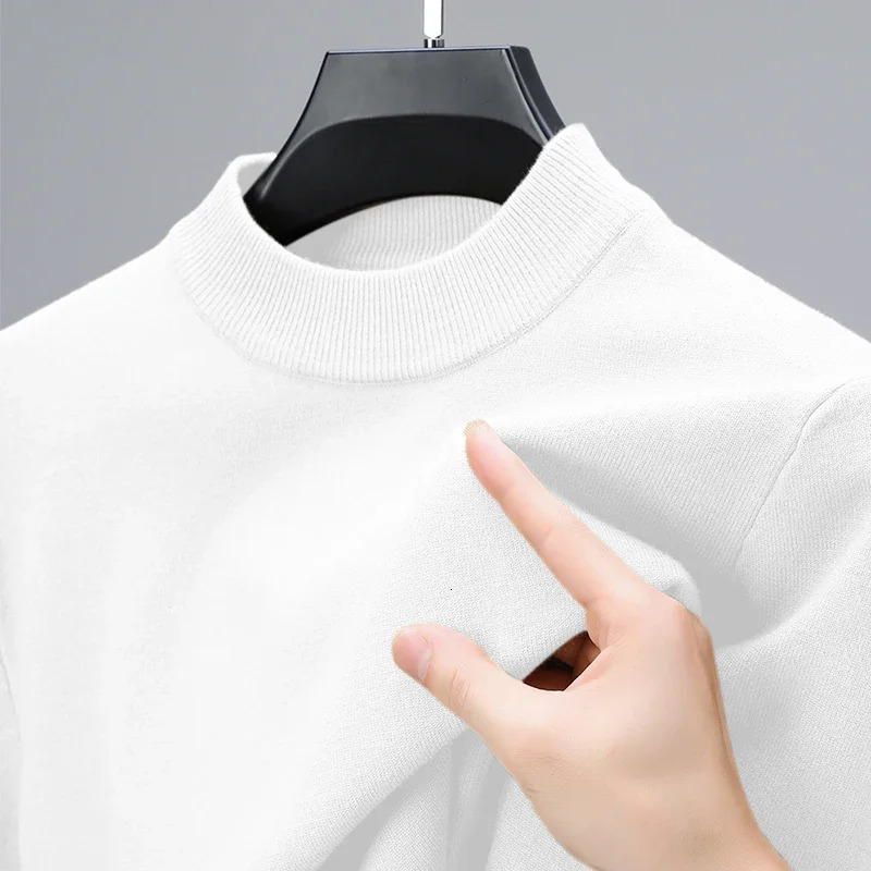 Half Turtleneck Knitwear Sweater AutumnWinter Mock Neck Sweatshirts Solid Color Pullovers Man Casual Mens Clothing 251017