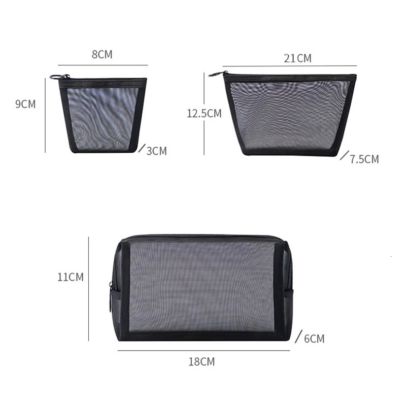 Black Mesh Makeup Bags Women Girls Cosmetic Bag Organizer Travel Portable Wash Lipstick Toiletry Sanitary Napkin Storage Bags251011