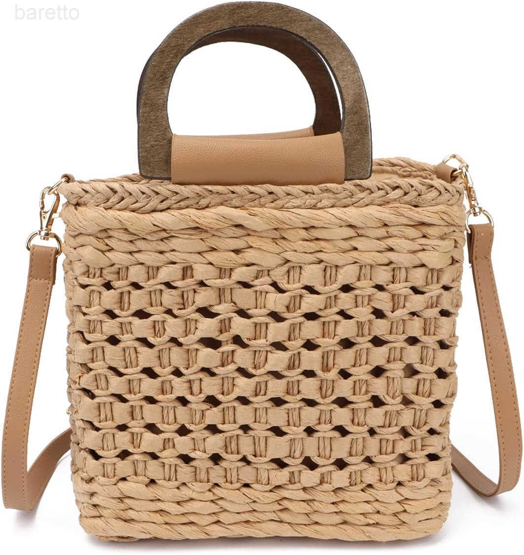 Straw Handbag Tote for Women Summer Beach Drawstring Rattan Bucket Bag Handmade Woven Hobo Shopping Purse Z251017