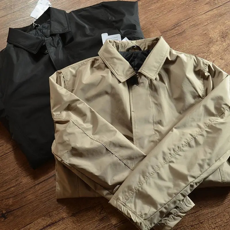 Mens Elegant Windbreaker Korean Style Simple Cotton Jacket for Warmth in Winter Medium Length Lapel Trench Coat Button Up Top 251017