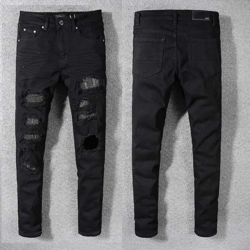 2023 Trendy 1 Style High Street Black Hole Jeans Mens Stretch Slims Smooths Your Silhouette Small Footed Trousers Y251105