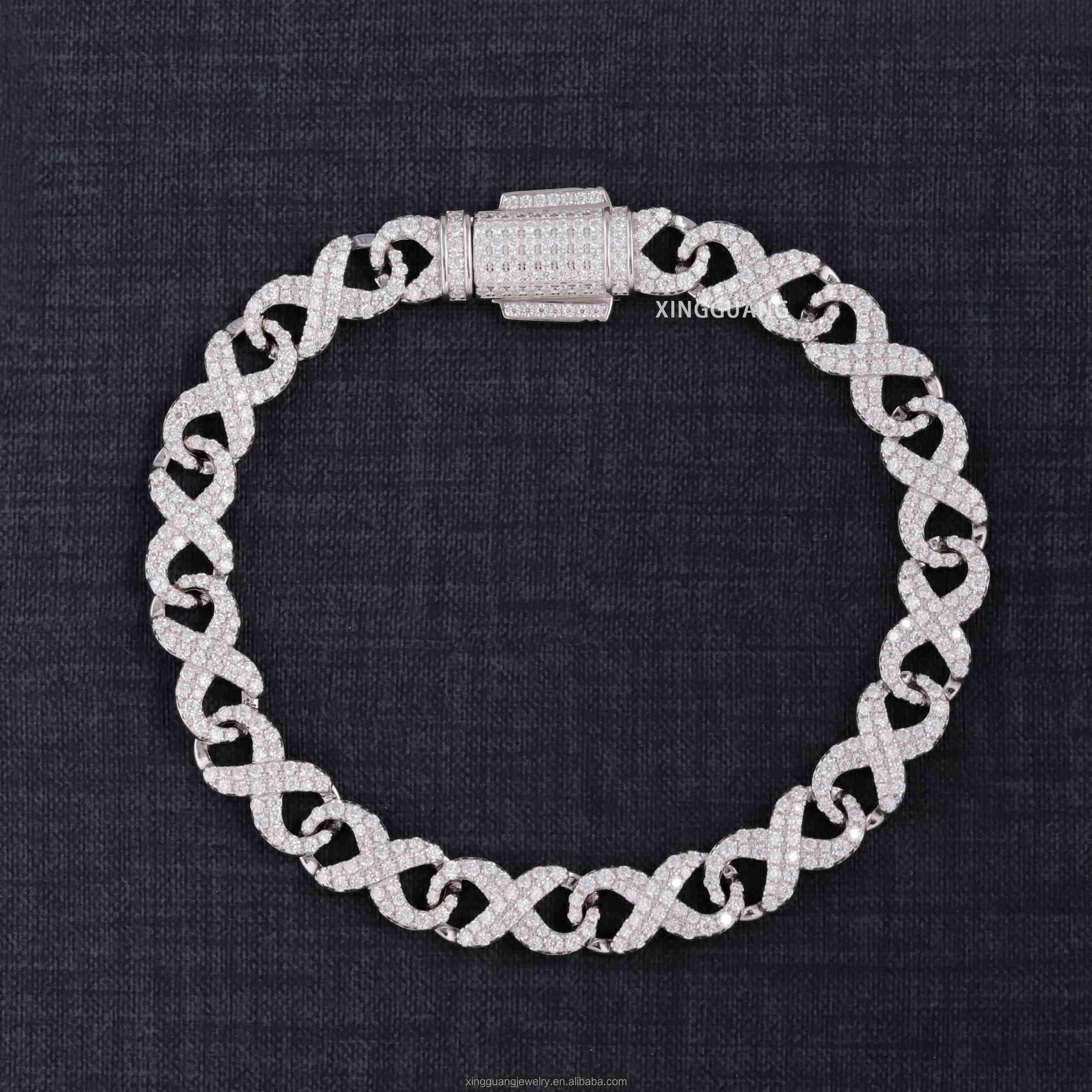 Hip Hop Bracelet 8MM Wide Infinity Chain Bracelet Iced Out VVS Moissanite Diamonds S925 Sterling Silver Cuban Bracelet Jewelry