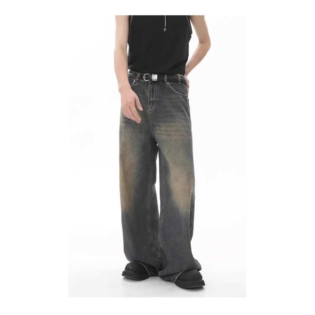 Retro American Washed White Straight Leg Jeans Loose Mens Design Vintage Blue Jeans High Waist Straight Leg High Waist J251016