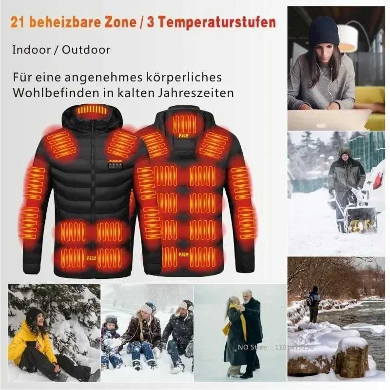 USB Heating Jackets Men Winter Warm Heated Parkas 23 Zones Electric Heated Jackets Waterproof Warm Jacket Coat Plus Size shsl H251017
