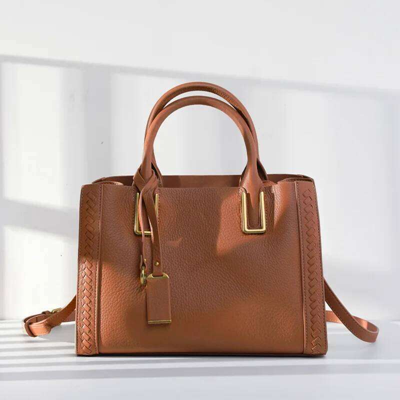 Limited Simple Classic Natural Cow Leather Women's Handbag Designer Large Tote Business Commuter Ladies Shoulder Bag