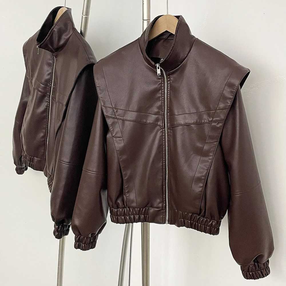 Fashion PU Jacket Faux Leather Jacket Women Imitation Long Sleeve Autumn New Street Versatile Elastic Hem Stand Up Collar LadyT251017