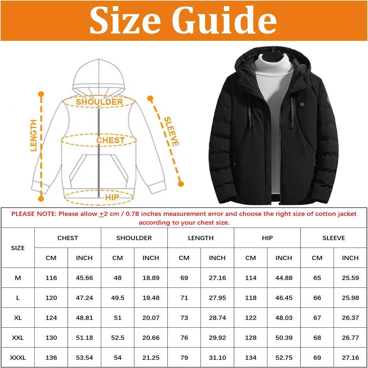 Mens Heated Jacket Winter Warm Outdoor USB Electric Heated Jacket with 9 Carbon Fiber Heating Pads 3 Temperature Levels H251017
