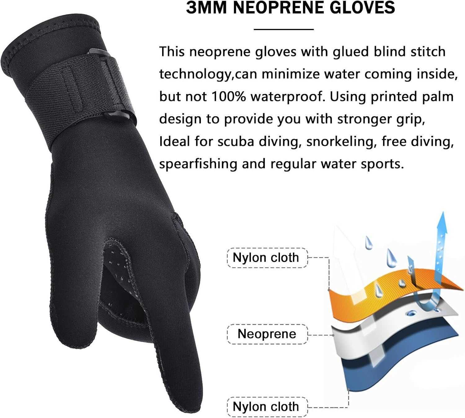Diving Neoprene Wetsuit Gloves Men Women 5mm Warm with Five Finger in Cold Water Sports Elastic Wrist Band Anti Slip for Paddling Swimming Fishing Sai