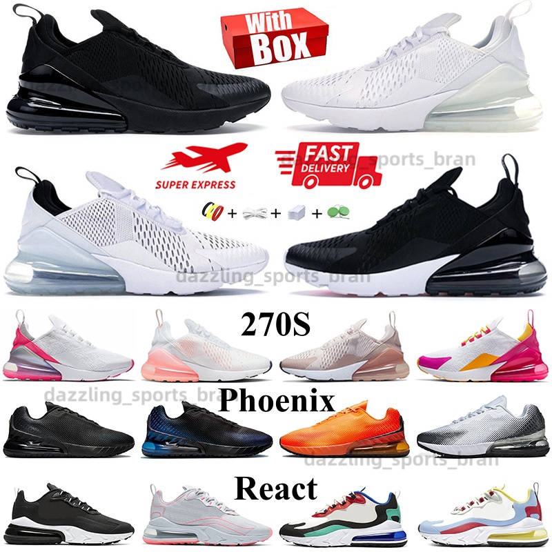 270s 270 With Box Designer Running Shoes Phoenix React Triple Black White Light Soft Pink Anthracite Core White Light Bone Brown Red Mens Womens Sports Sneakers 36-45