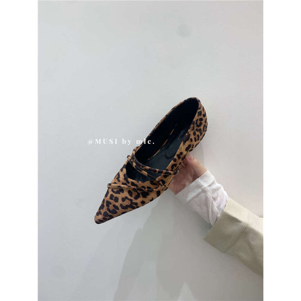 Leopard Print Suede Mary Jane Granny Shoes - 2025 New Style Women's Designer Shoe, Pointed Toe Shallow Mouth with One Strap & Wearable Hidden Wed