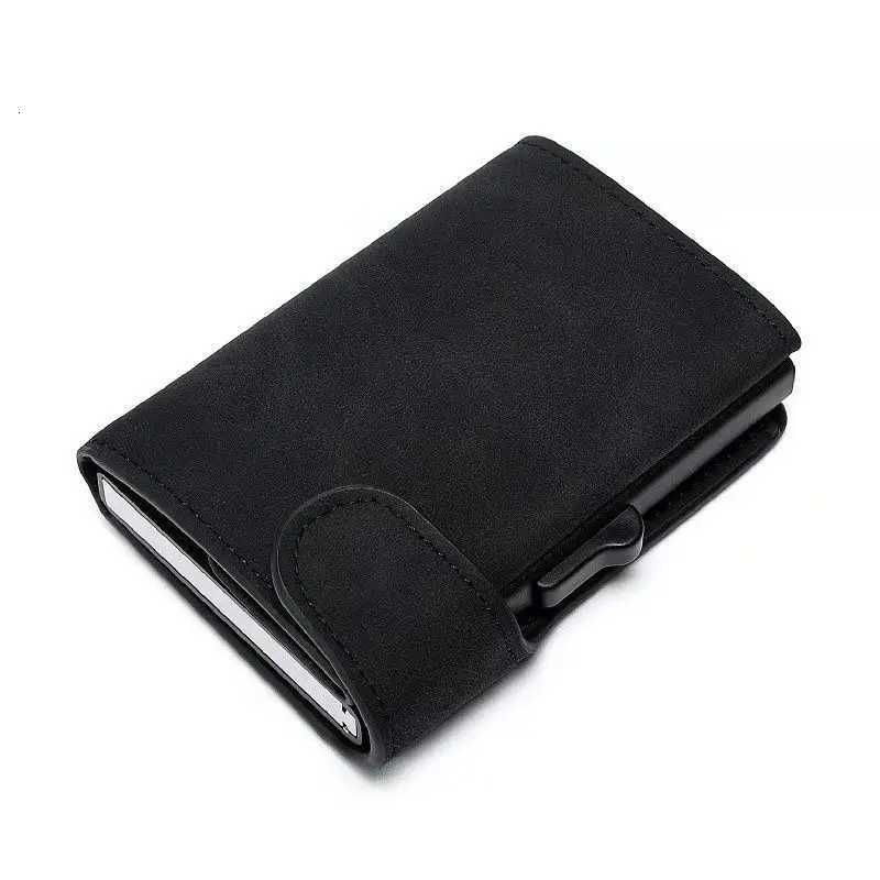 Rfid Smart Wallet ID Credit Card Holder Leather Ultrathin Business Men Cardbag Automatic Popup Anti Theft Brush Metal Card BoxW251017