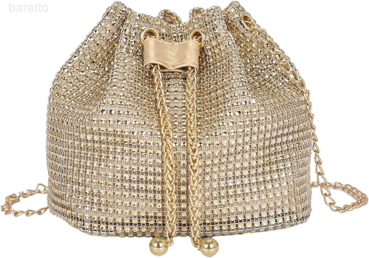 Womens Pearl Decor Drawstring Crossbody Bag Chain Mini Bucket Handbags Z251017