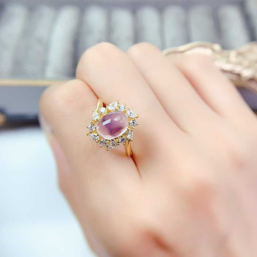 Natural rose quartz ring real 925 silver pink crystal jewelry 7mm*9mm genuine Mozambique rose quartz silver ring birthday gift for women