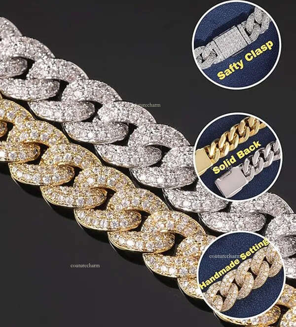8MM/10MM/12MM/14MM/20MM Width Solid Cuban Link Chain Necklace /18/20/22/24Inches Length Hip Hop Neckalce Perfect Iced Out Bling Jewelry Gift Moissanit