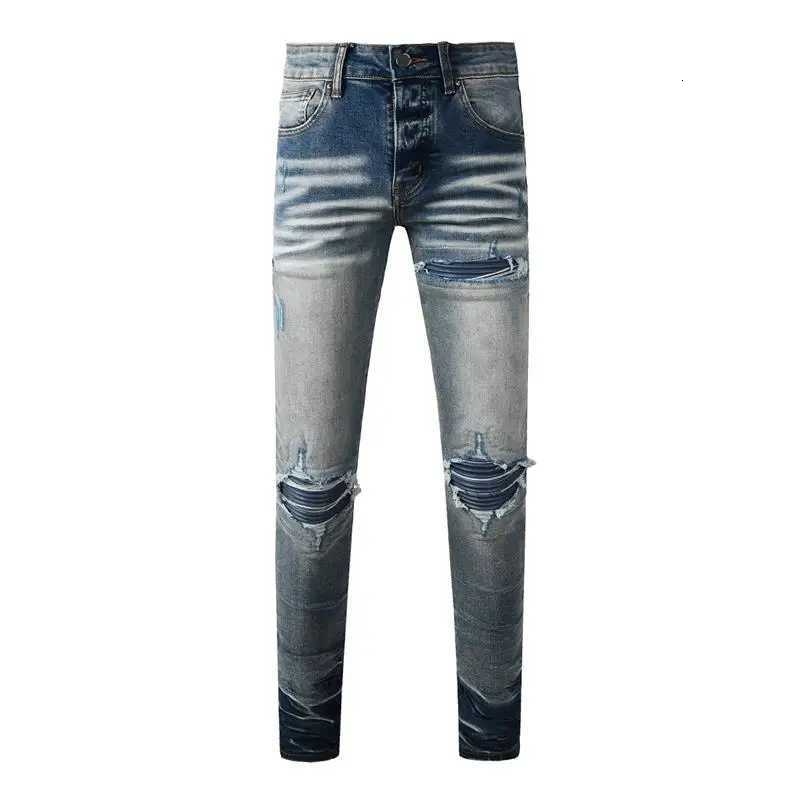 Fashion Top Quality Streetwear Distressed Mens Jeans Vintage Low Rise Stretch Skinny Button Fly Ripped Hold Pants1 Y251105